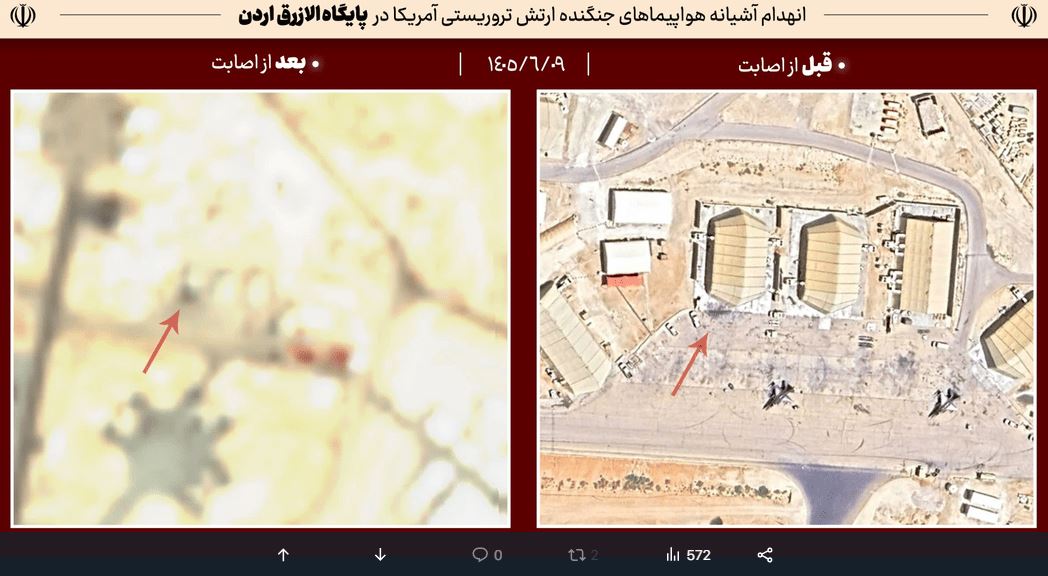 Citra Satelit Ungkap Hanggar Jet Tempur AS di Yordania Rusak Diserang Iran
